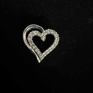 Sterling Silver Diamond Heart Pendant 925 Signed SUN Tested